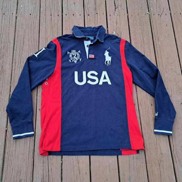 Polo Ralph Lauren Chief Keef Men Big Pony Blue Red Polo Shirt Large Custom Fit